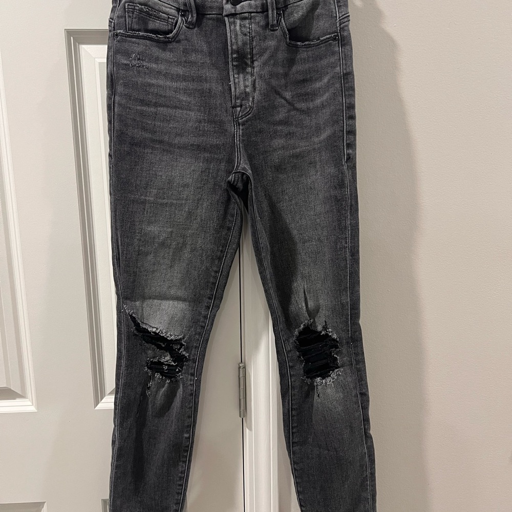 Good American Charcoal Distressed Skinny Jeans